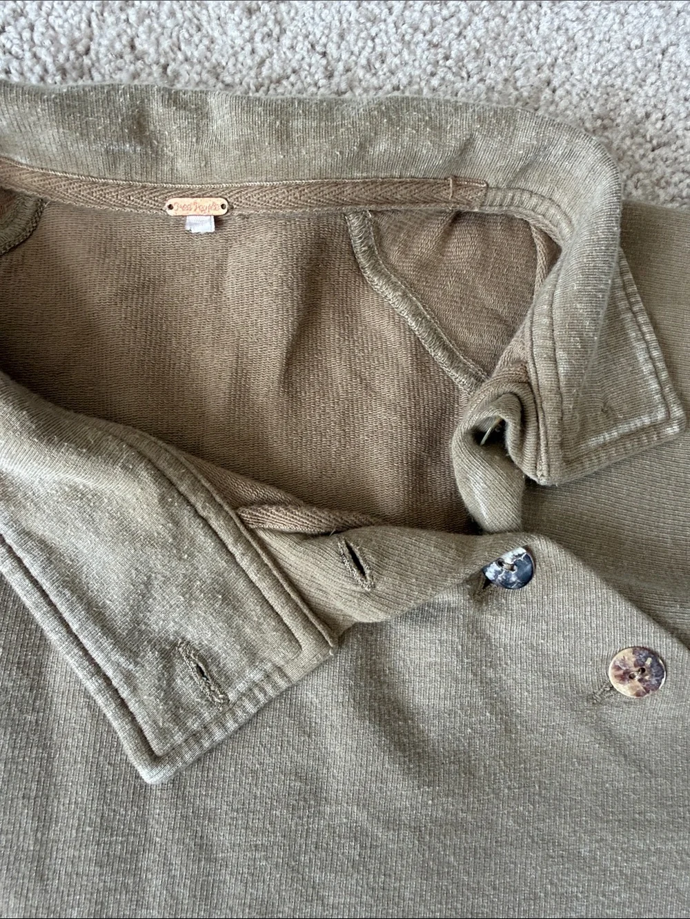 Free People Green Asymmetrical Pullover Henley Sweatshirt